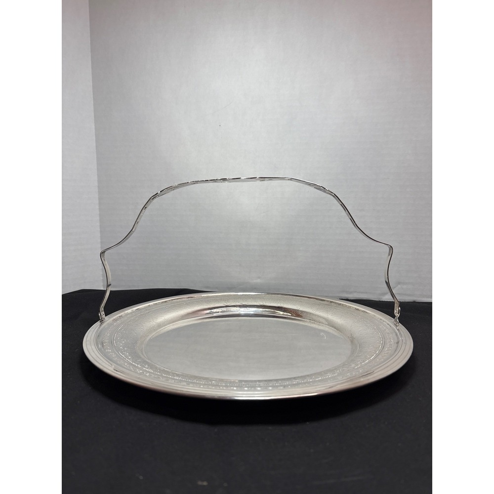 Vintage Silver Plated Serving Tray with Handle Elegant Ornate Design Decor‎